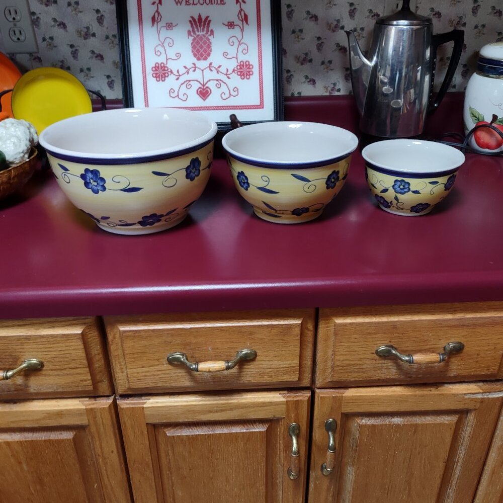 Yellow with blue flowers bowls